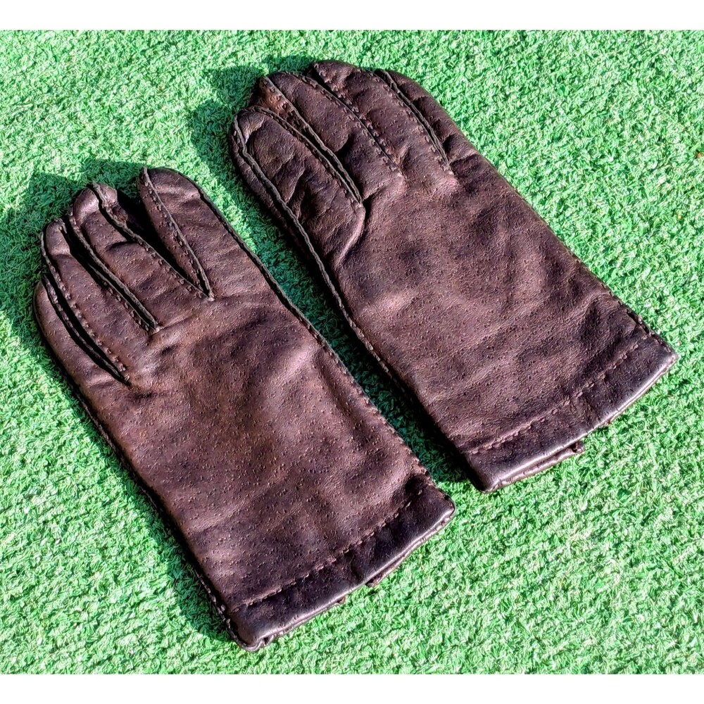 Vintage Brown Chocolate Leather Adult Small Lined w/Wrist Snap Gloves Pair EUC